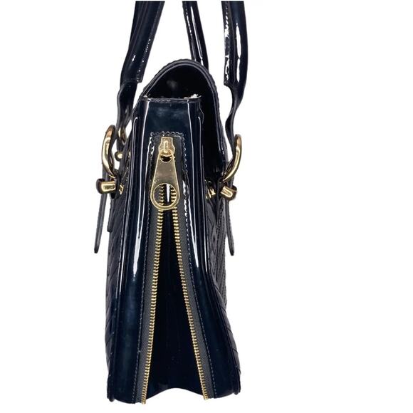 Ted Baker London Black Patent PVC Quilted Gold Logo Zip Buckle Agathis Bag Purse - Picture 10 of 11